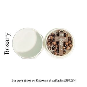 📿🔥 Rosary - Vintage Brown Rosary Beads with Cross in Original Case